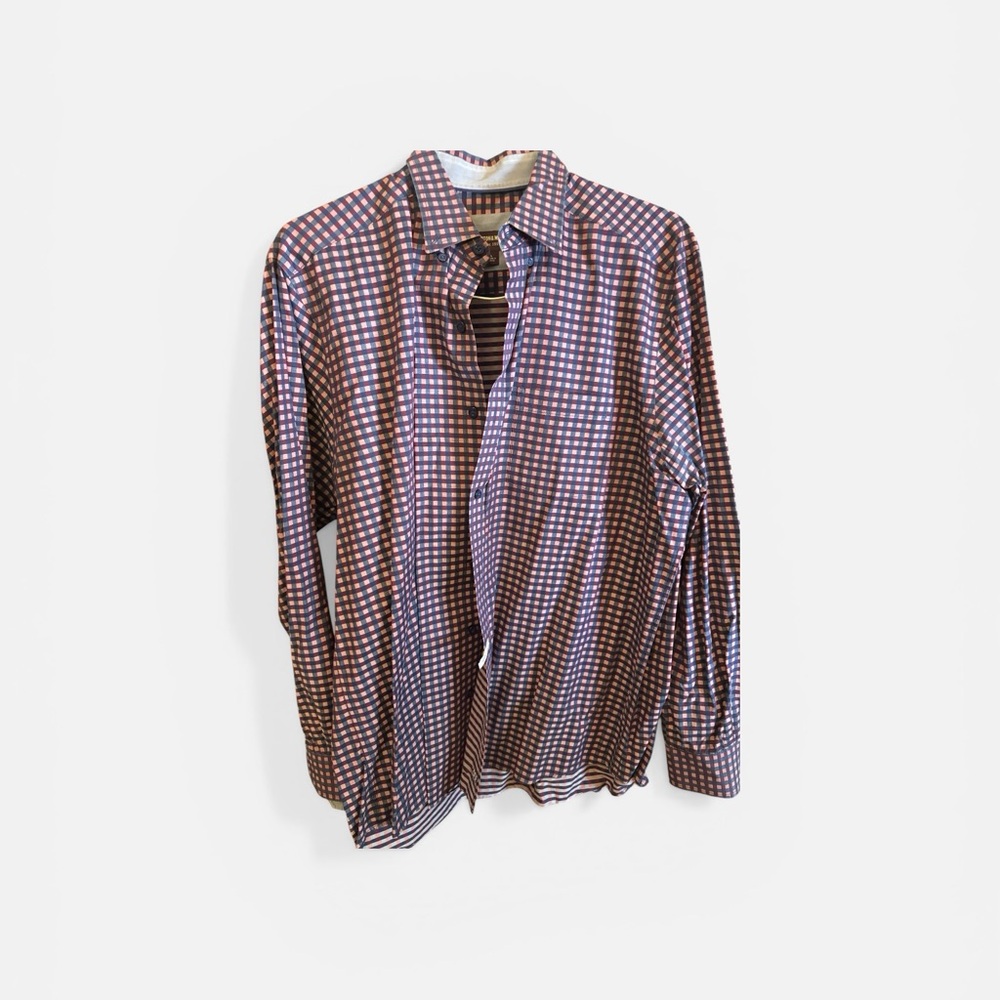 Johnston & Murphy Purple and White Check Button-Down Shirt